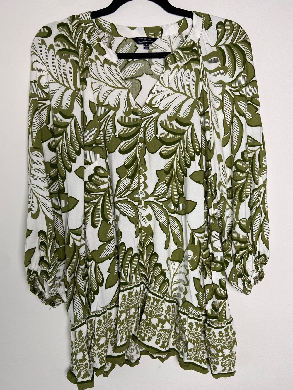 Mlle Gabrielle Olive Green Botanical Boho Tunic Dress Plus Size 1X